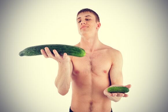kleine en vergrote penis naar het voorbeeld van komkommers